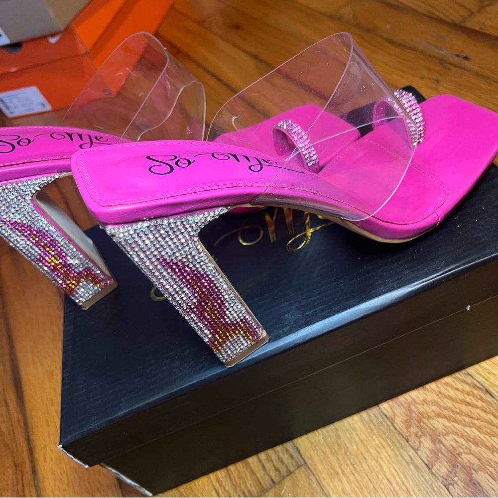 So Me Pink and Clear Rhinestone Heels